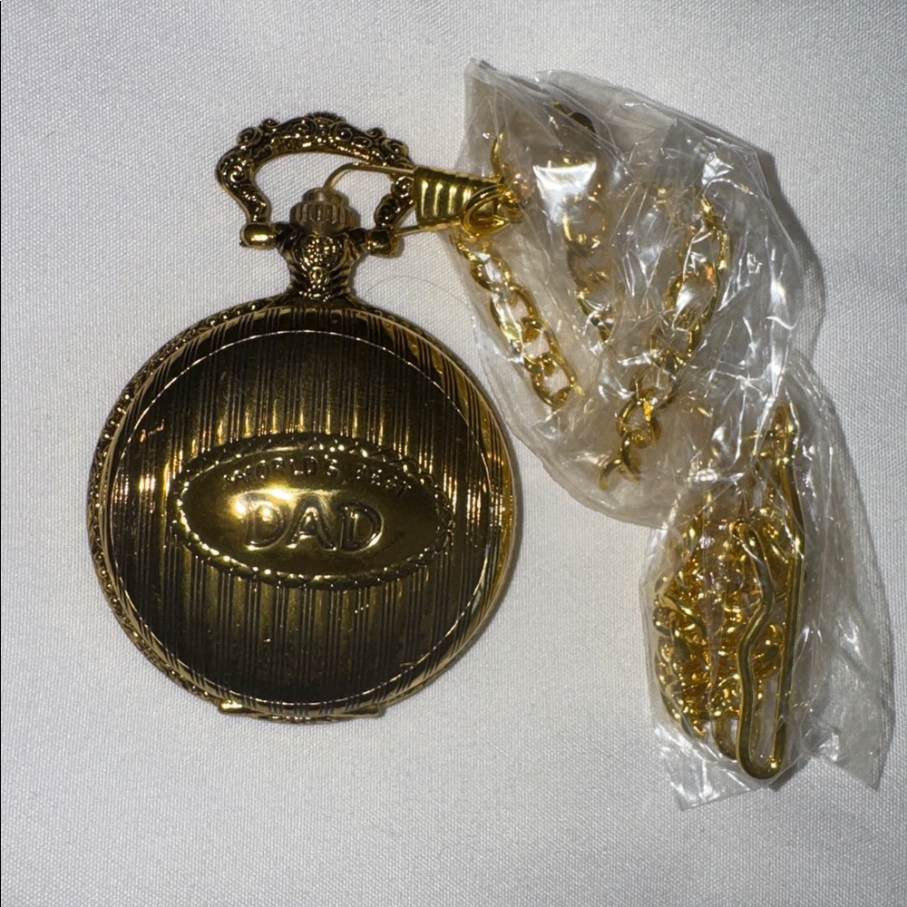 World's best Dad pocket watch with chain pewter case 3 hand movement white dial - Picture 6 of 8